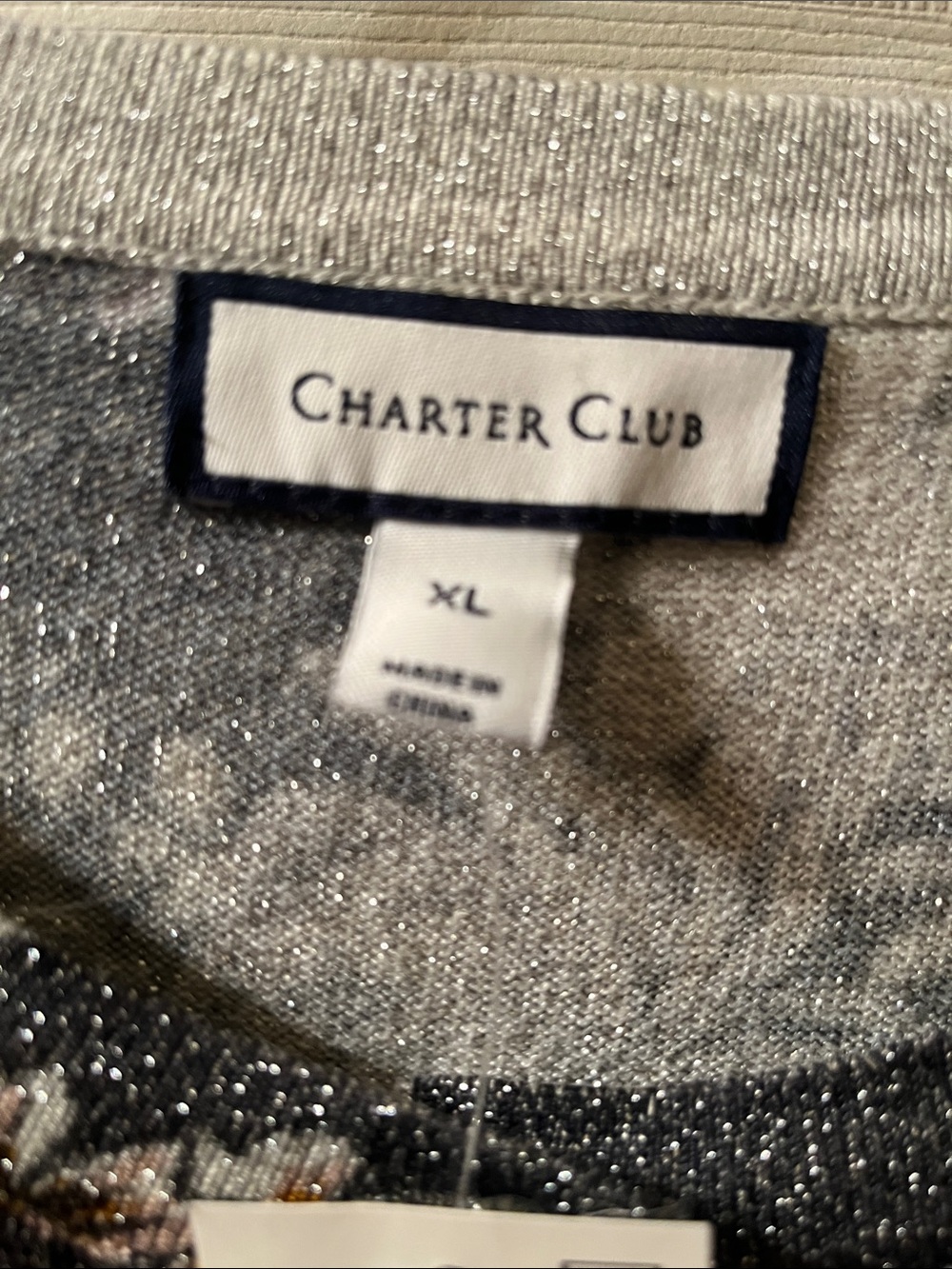 Charter Club Gray Floral Metallic-Thread Button Cardigan with Floral Print - Picture 7 of 7